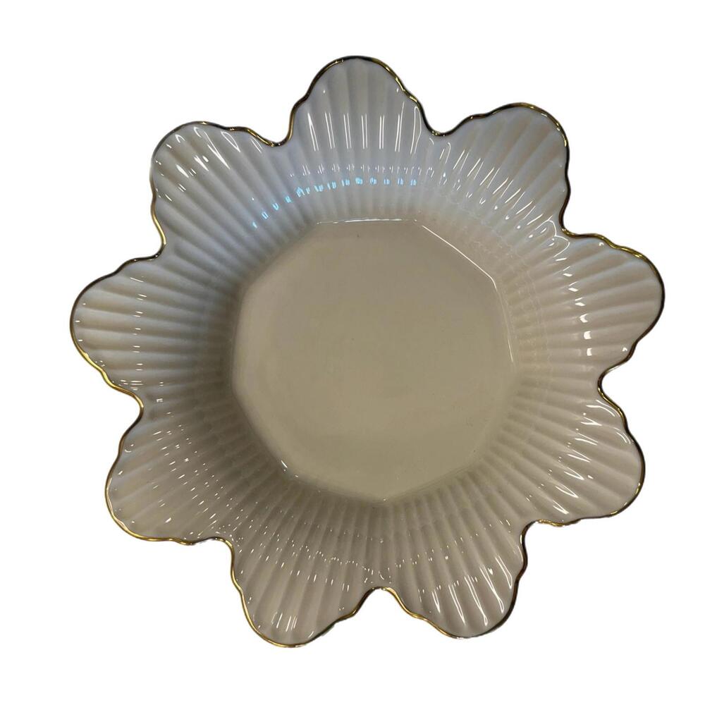 Lenox Meridian Porcelain Flower Candy Dish with 24k Gold Trim – Ribbed Petals